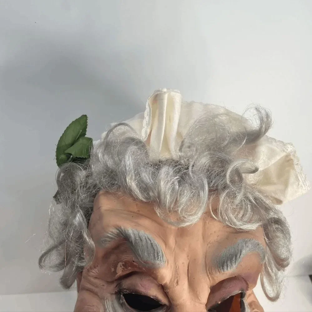 Vintage Old Lady Granny Mask Halloween‎ Grandma Made In Germany Gray Hair Bonnet